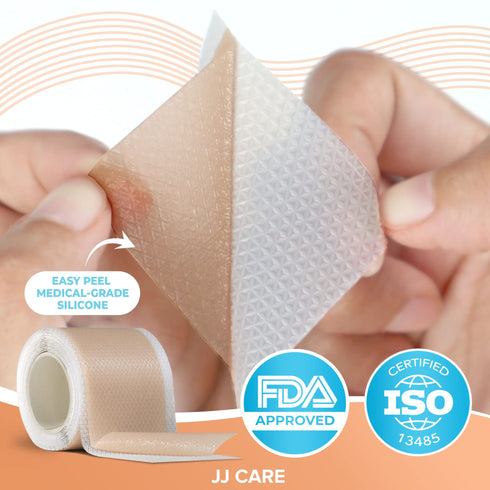 JJ CARE Soft Silicone Tape, 1.6” x 60” Flexible Silicone Scar Tape, Medical Grade Silicone Strips for Scars, Washable & Reusable Scar Tape for Surgical Scars, Latex-Free Scar Tape
